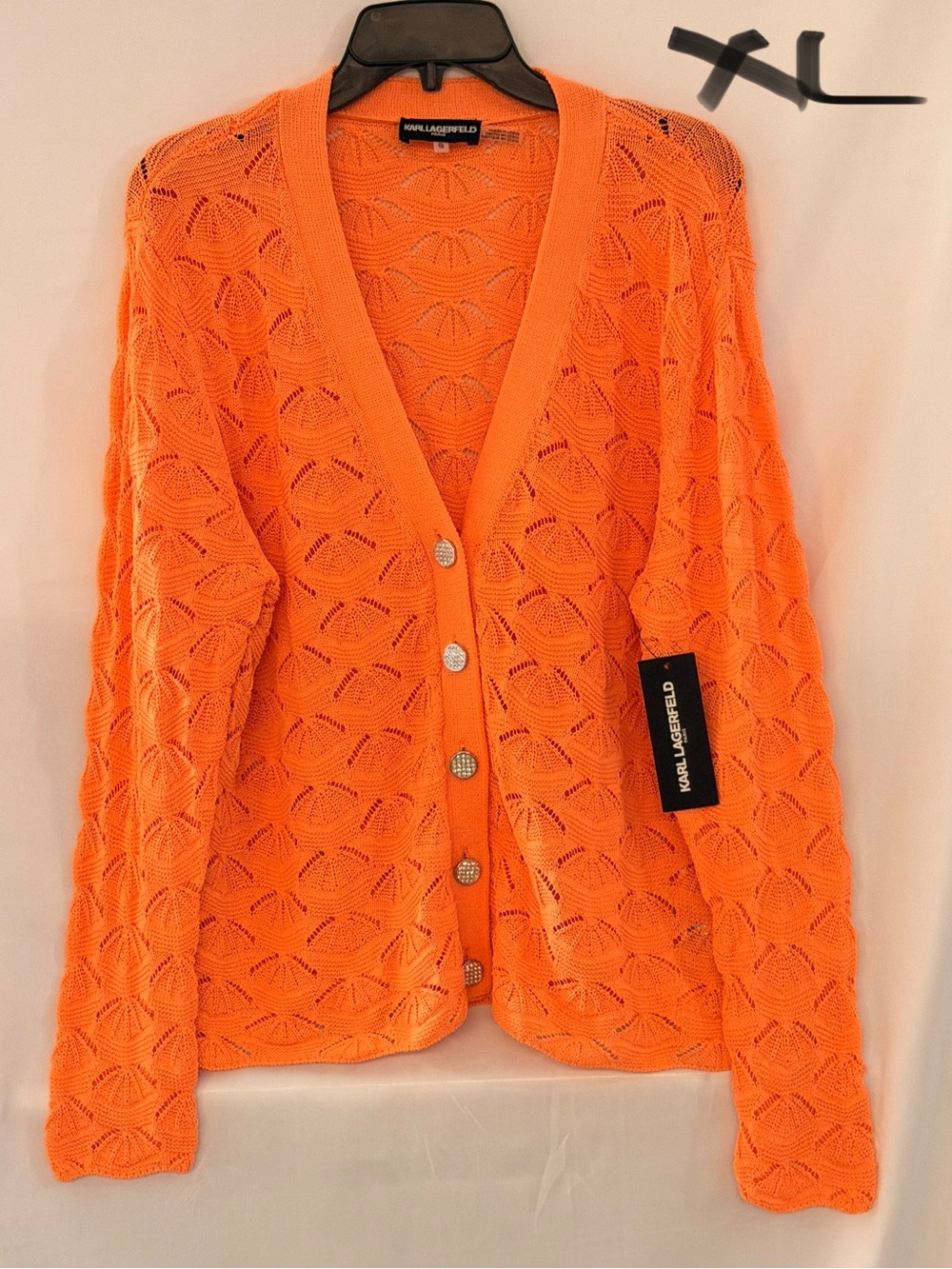 Karl Lagerfeld Orange Openwork V-Neck Button Cardigan